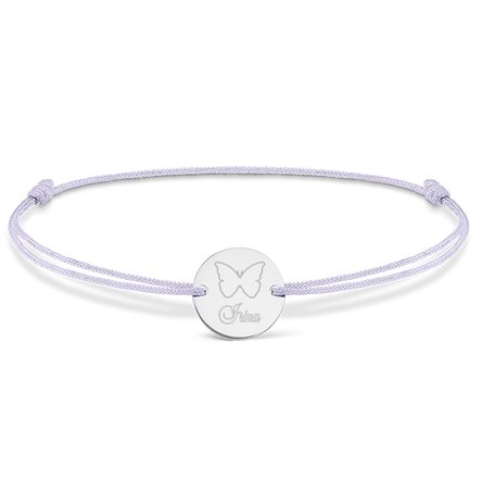 Brățară cu șnur personalizată - bănuț 14mm - argint 925 - model fluture