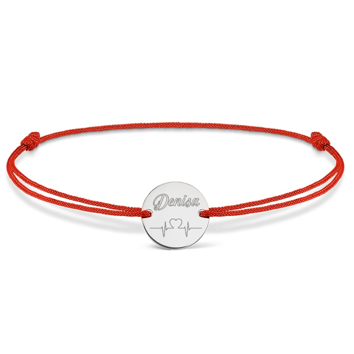 Brățară cu șnur personalizată - bănuț 14mm - argint 925 - model heart beat