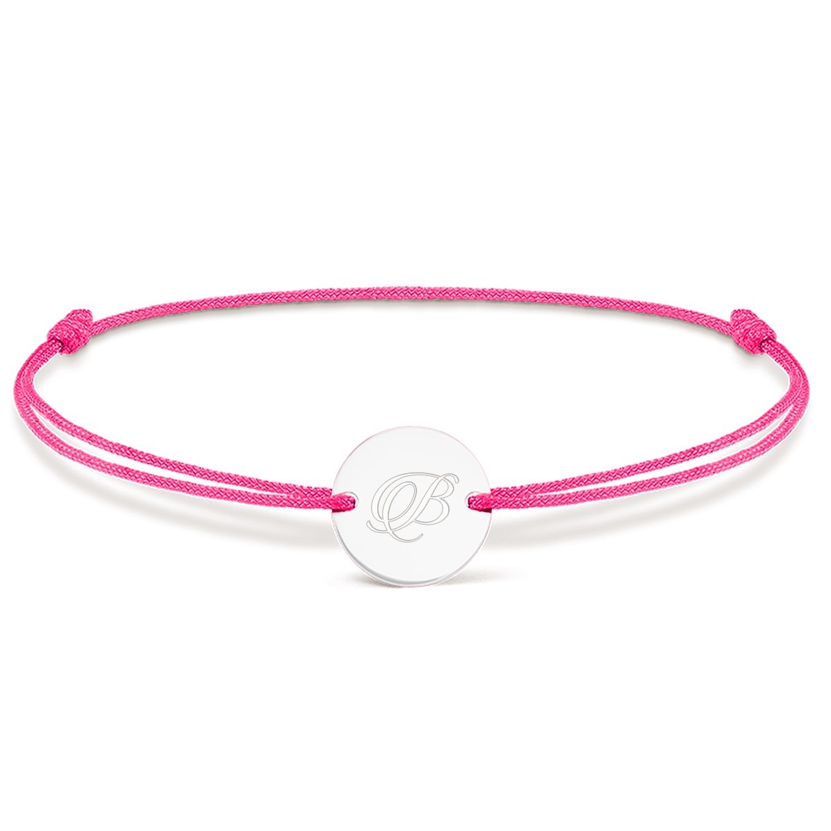 Brățară cu șnur personalizată - bănuț 14mm - argint 925 - model inițială 2