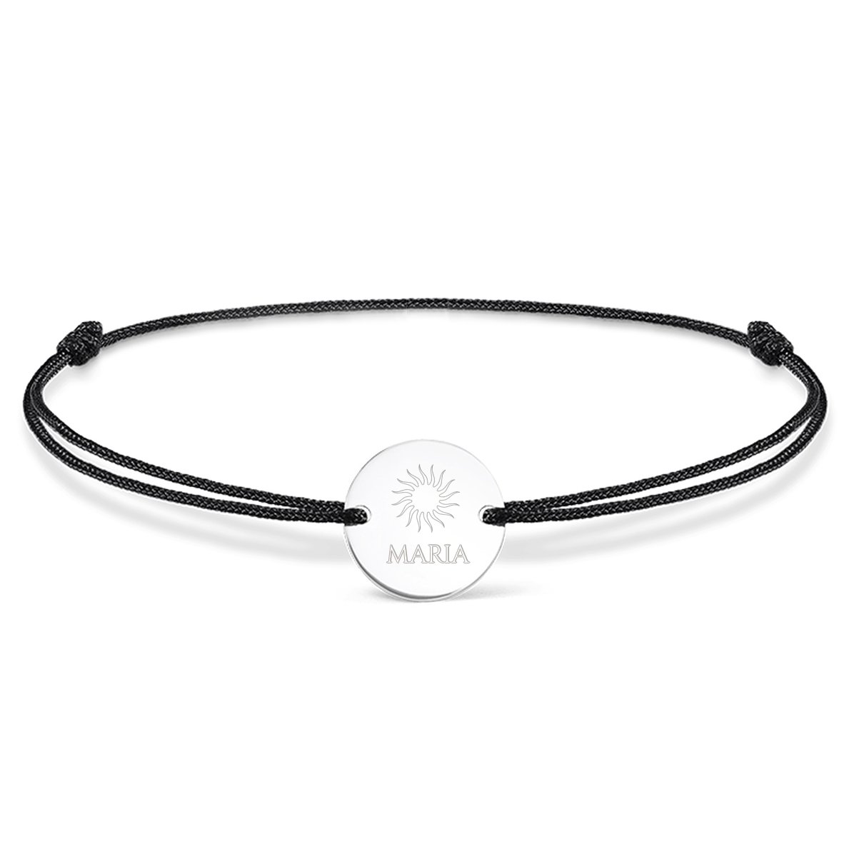 Brățară cu șnur personalizată - bănuț 14mm - argint 925 - model soare