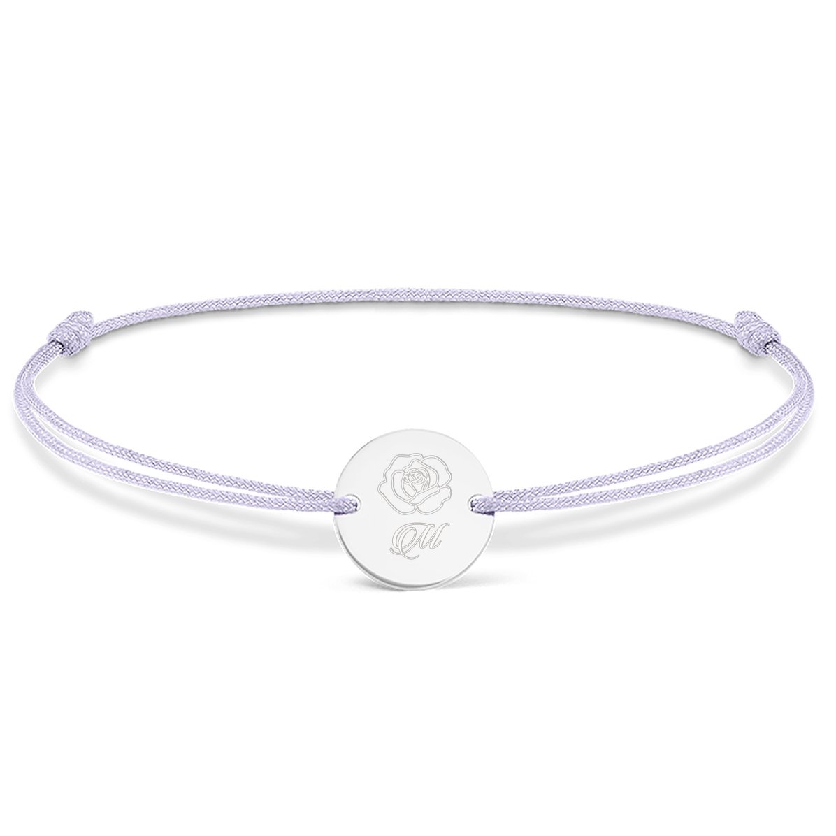 Brățară cu șnur personalizată - bănuț 14mm - argint 925 - model trandafir