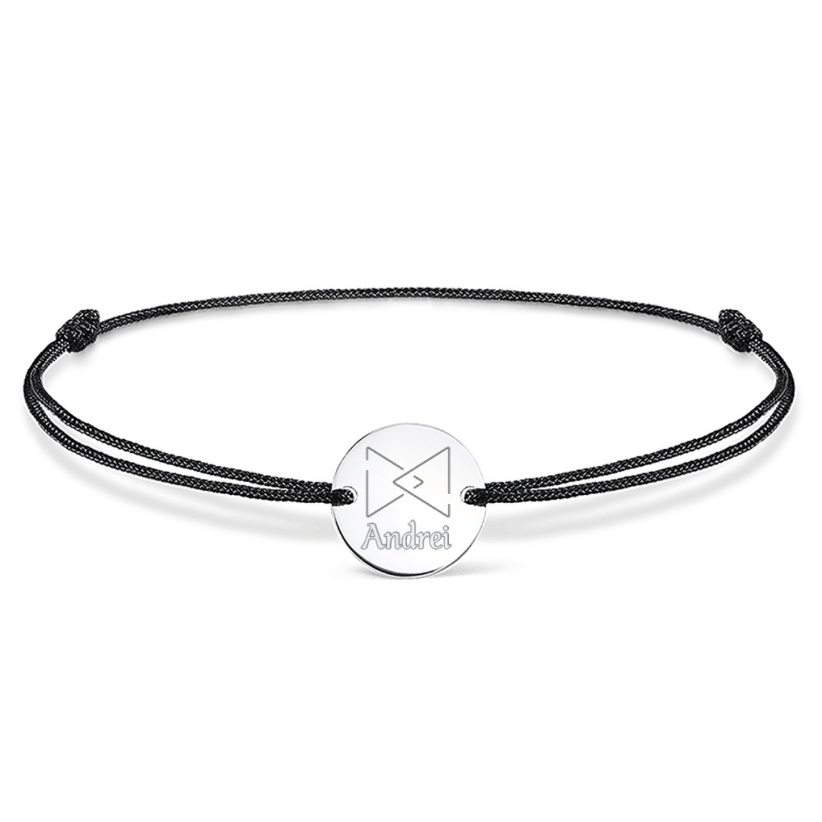 Brățară cu șnur personalizată - bănuț 14mm - argint 925 - model triunghi