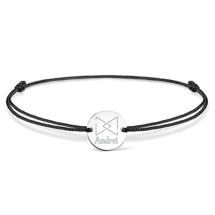 Brățară cu șnur personalizată - bănuț 14mm - argint 925 - model triunghi