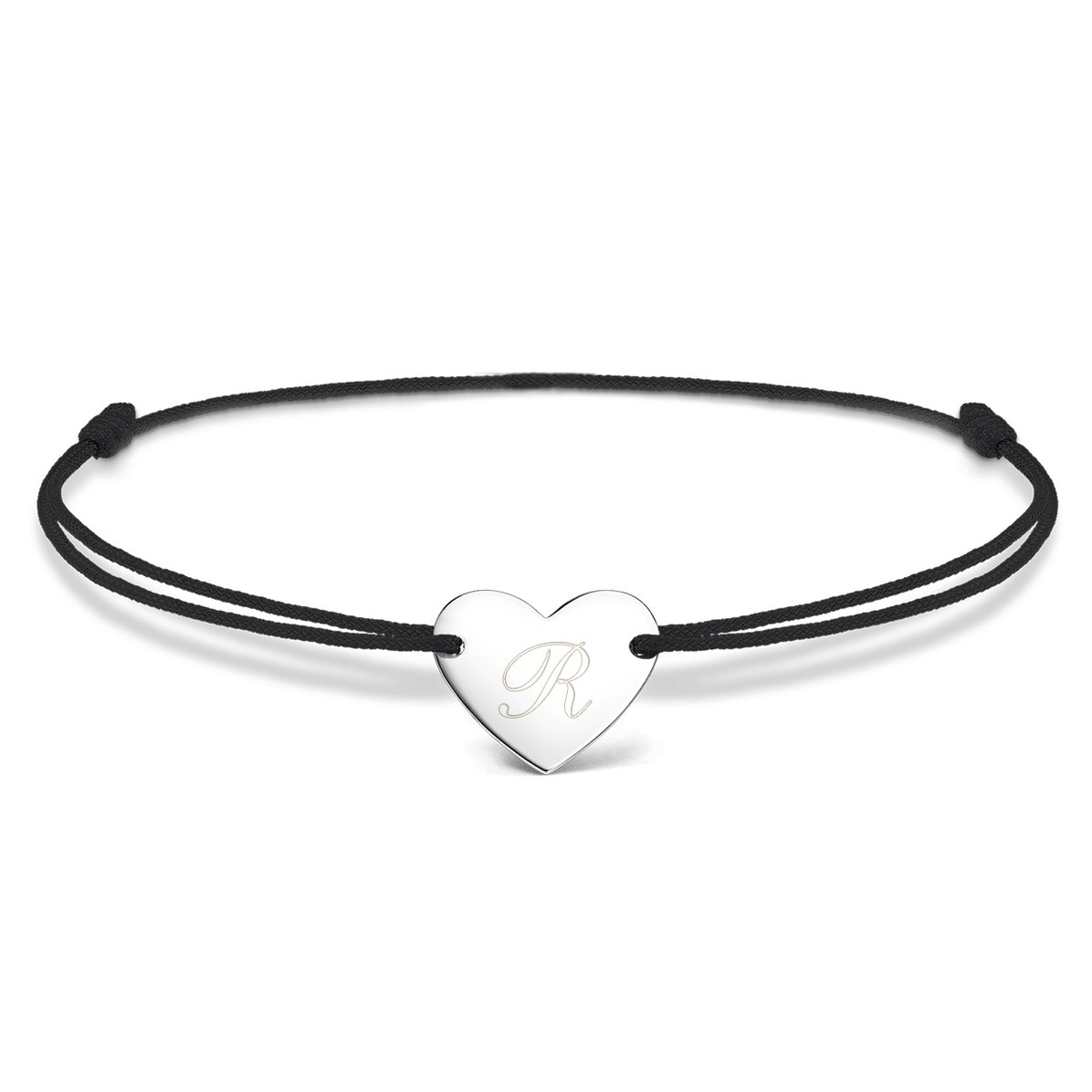 Brățară cu șnur personalizată - inimă 12x10 mm - argint 925 - model inițială 2