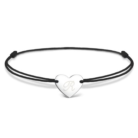 Brățară cu șnur personalizată - inimă 12x10 mm - argint 925 - model inițială 2