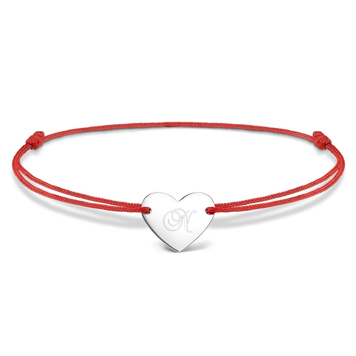 Brățară cu șnur personalizată - inimă 12x10 mm - argint 925 - model inițială 3