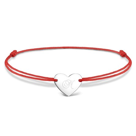 Brățară cu șnur personalizată - inimă 12x10 mm - argint 925 - model inițială 3