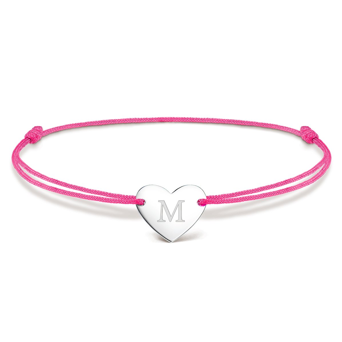 Brățară cu șnur personalizată - inimă 12x10 mm - argint 925 - model inițială 4 