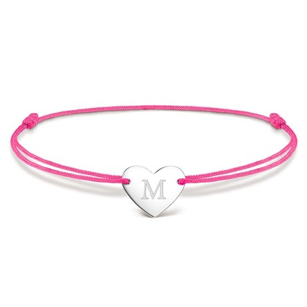 Brățară cu șnur personalizată - inimă 12x10 mm - argint 925 - model inițială 4 