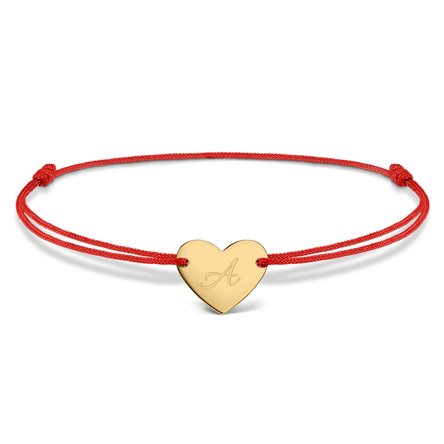 Brățară cu șnur personalizată - inimă 12x10 mm - argint 925 - model inițială 5  