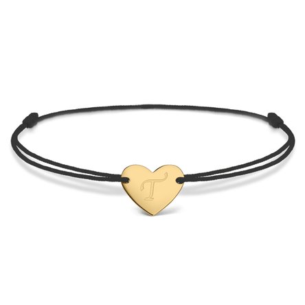 Brățară cu șnur personalizată - inimă 12x10 mm - argint 925 - model inițială 6   