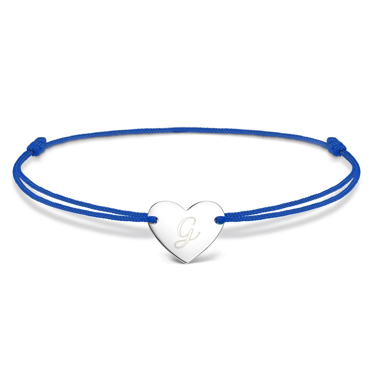 Brățară cu șnur personalizată - inimă 12x10 mm - argint 925 - model inițială