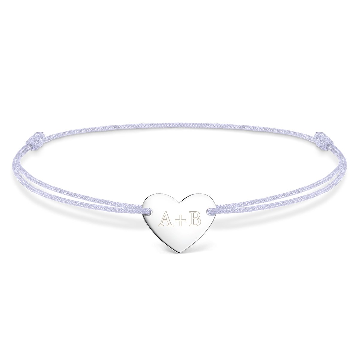 Brățară cu șnur personalizată - inimă 12x10 mm - argint 925 - Tu și eu