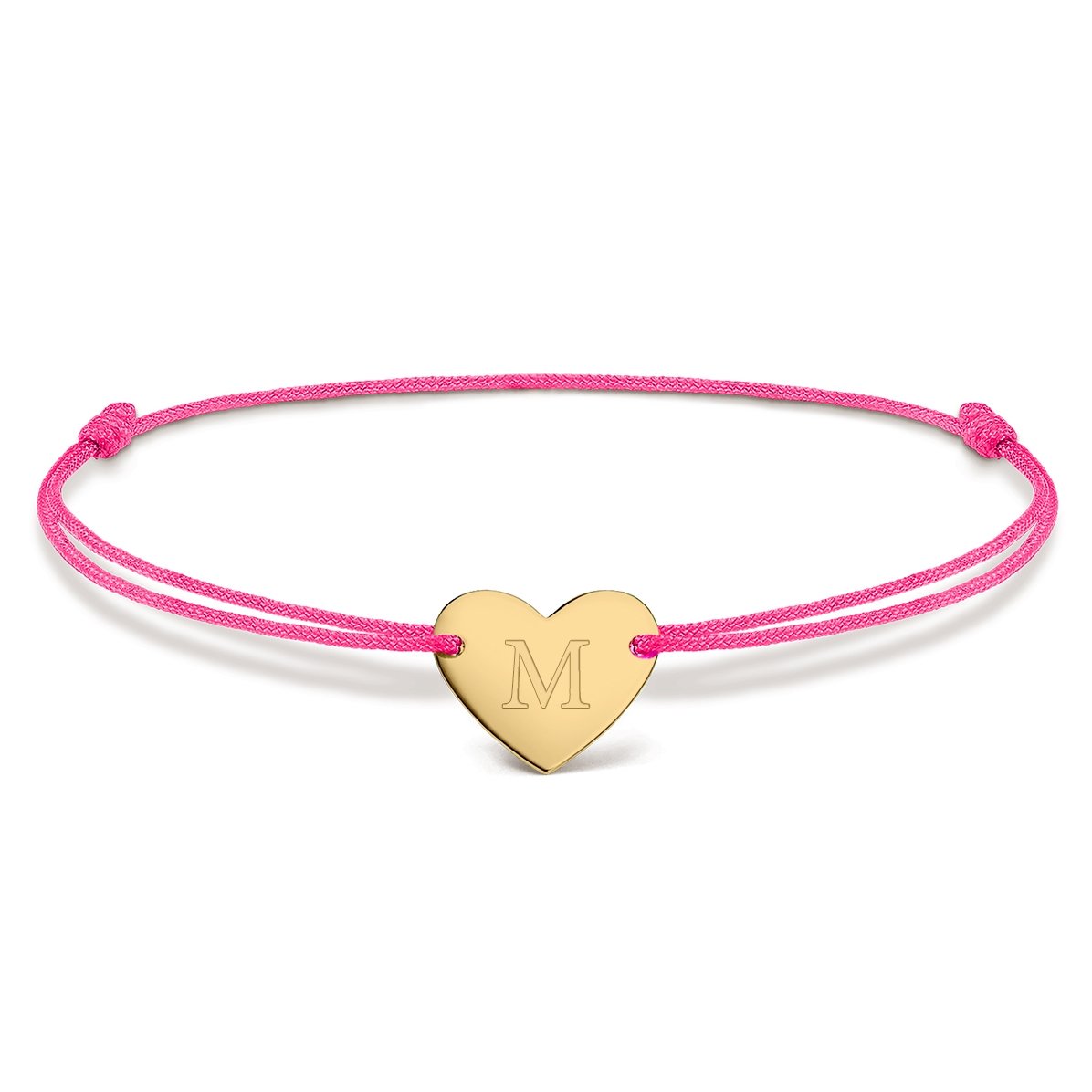 Brățară cu șnur personalizată - inimă 12x10 mm - aur 14K - model inițială 4