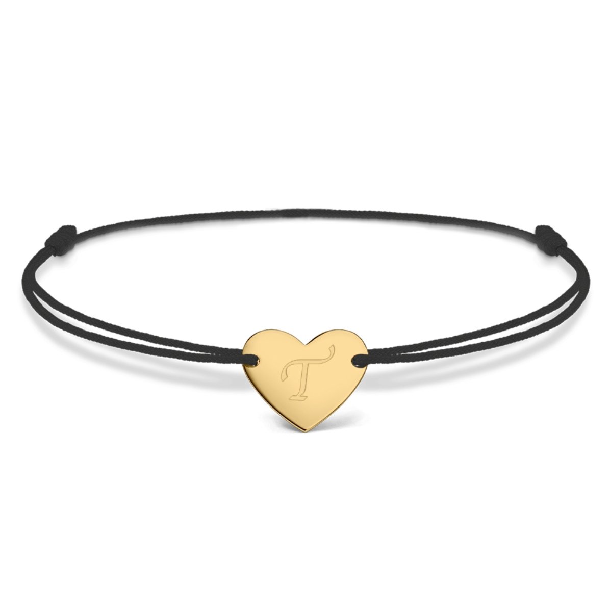 Brățară cu șnur personalizată - inimă 12x10 mm - aur 14K - model inițială 6