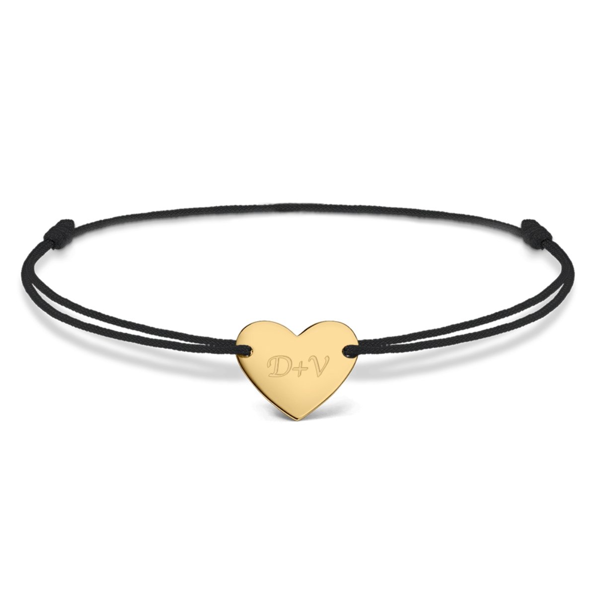 Brățară cu șnur personalizată - inimă 12x10 mm - aur 14K - Tu și eu model 3