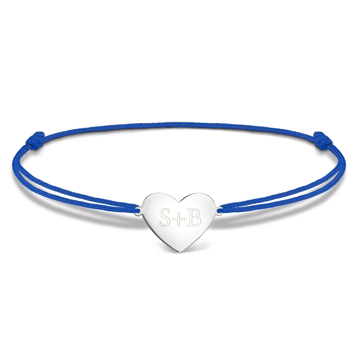 Brățară cu șnur personalizată - inimă 15x13 mm - argint 925 - 2 inițiale