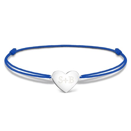 Brățară cu șnur personalizată - inimă 15x13 mm - argint 925 - 2 inițiale