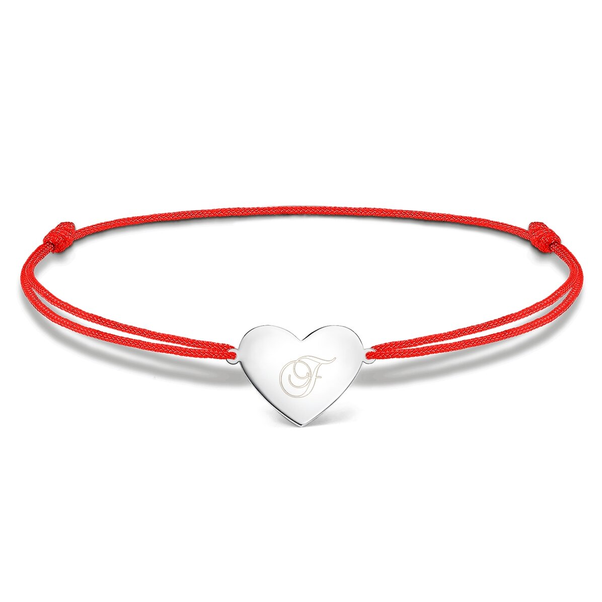 Brățară cu șnur personalizată - inimă 15x13 mm - argint 925 - Inițială 2