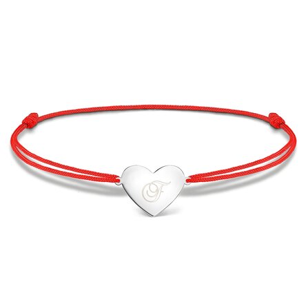 Brățară cu șnur personalizată - inimă 15x13 mm - argint 925 - Inițială 2