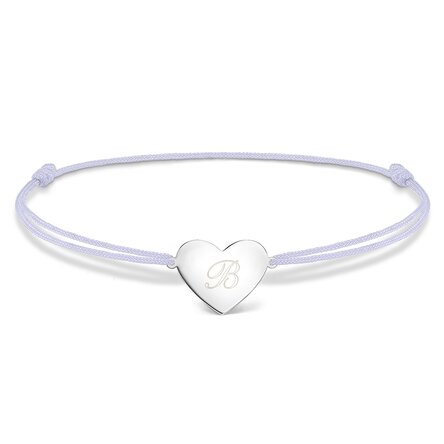 Brățară cu șnur personalizată - inimă 15x13 mm - argint 925 - Inițială