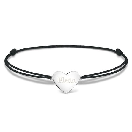 Brățară cu șnur personalizată - inimă 15x13 mm - argint 925 - Nume
