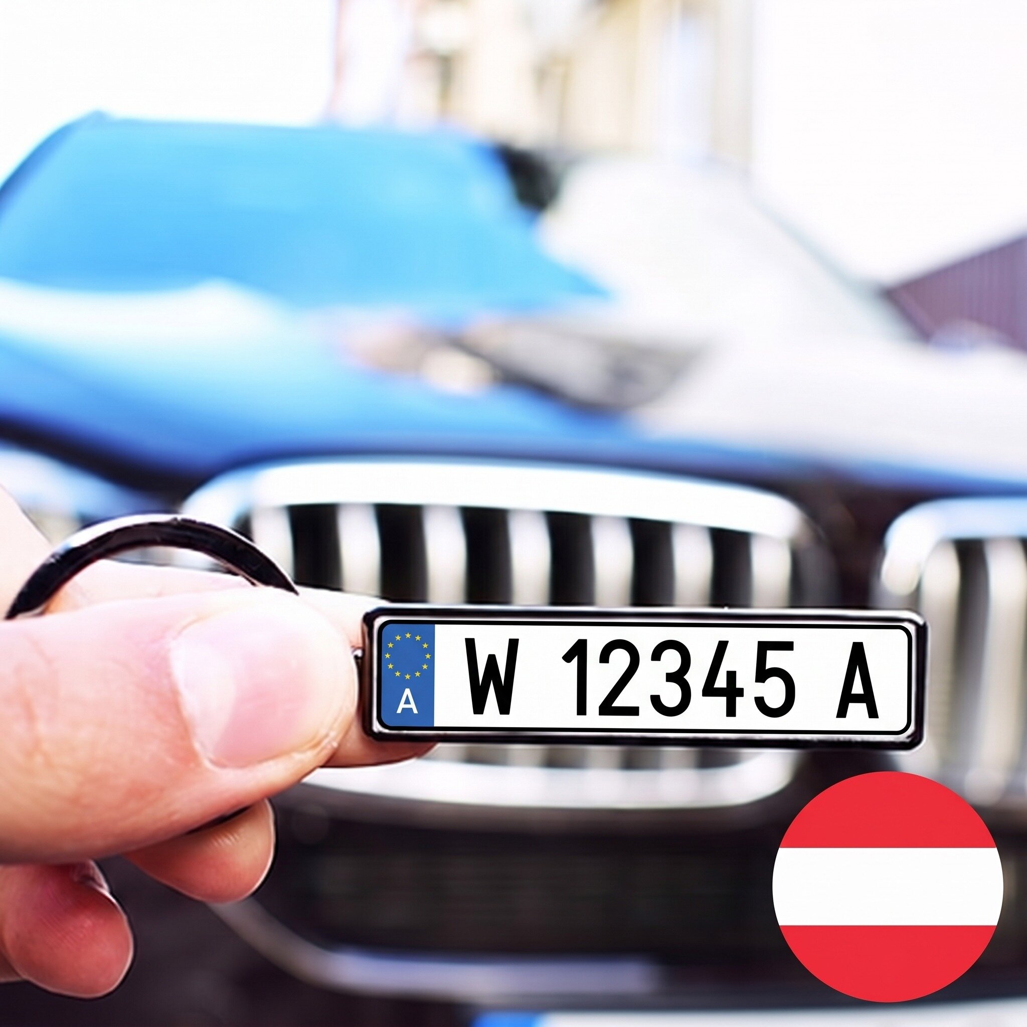 Personalised keyring with Austrian car number plate