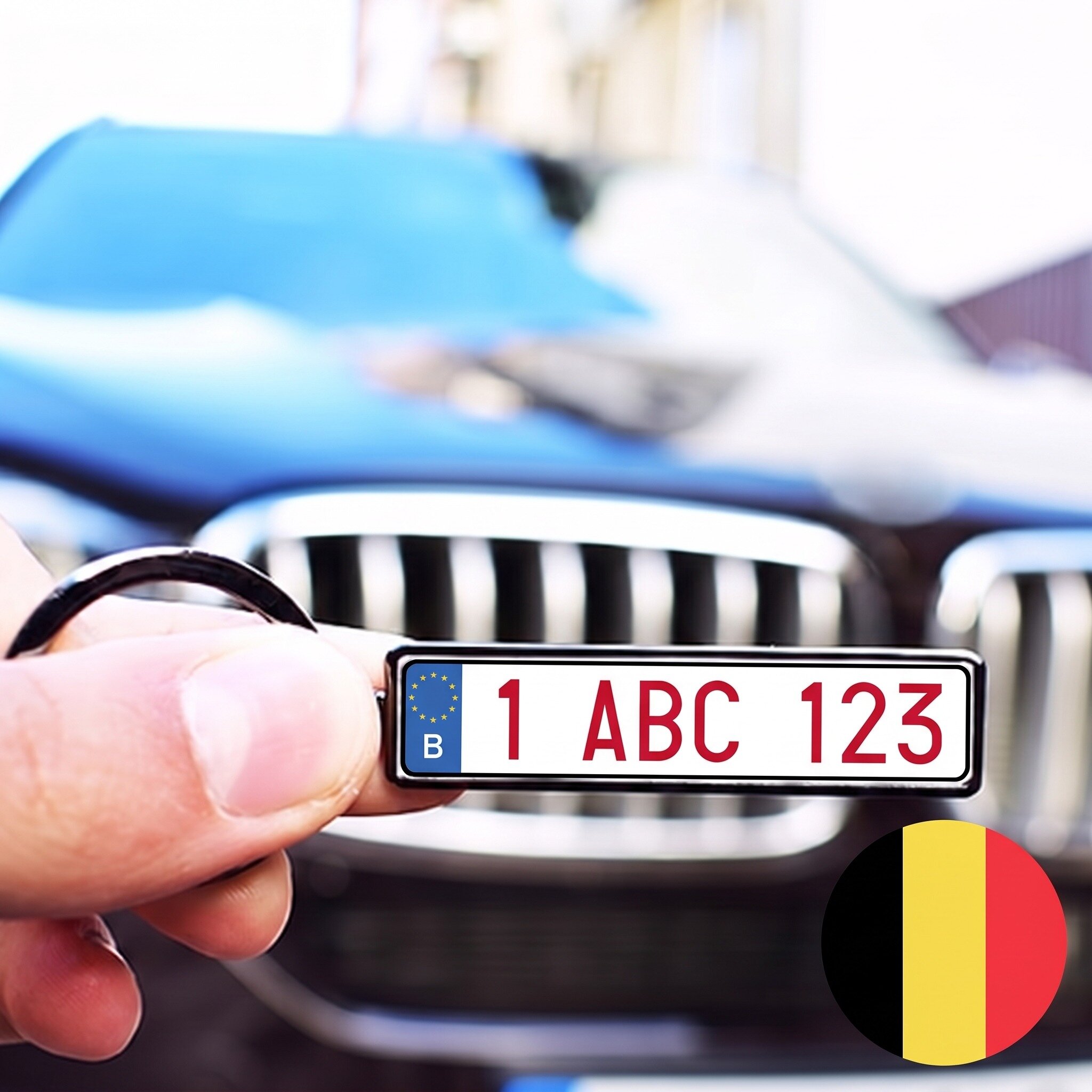 Personalised keyring with Belgian car number plate