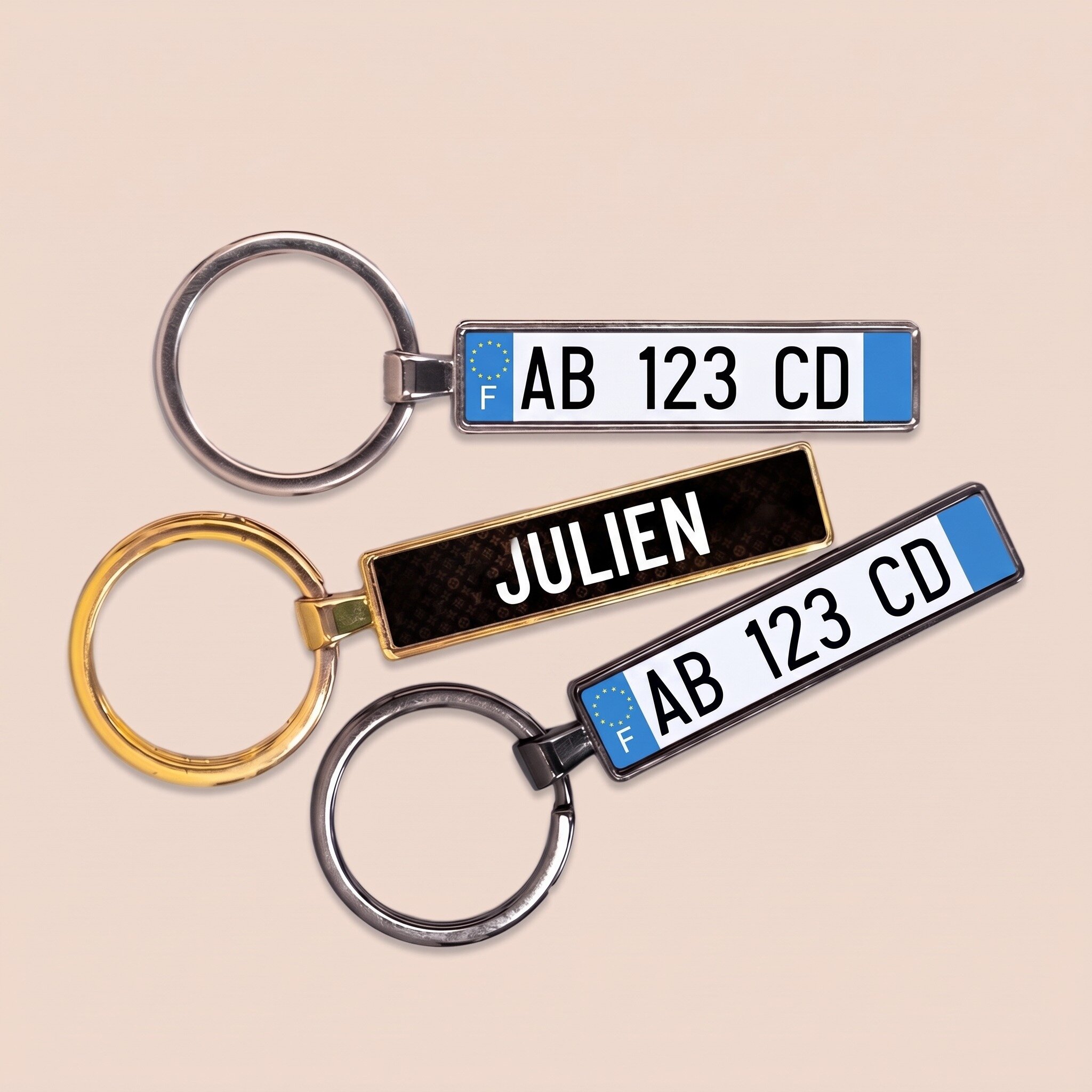 Personalised keyring with French car number plate