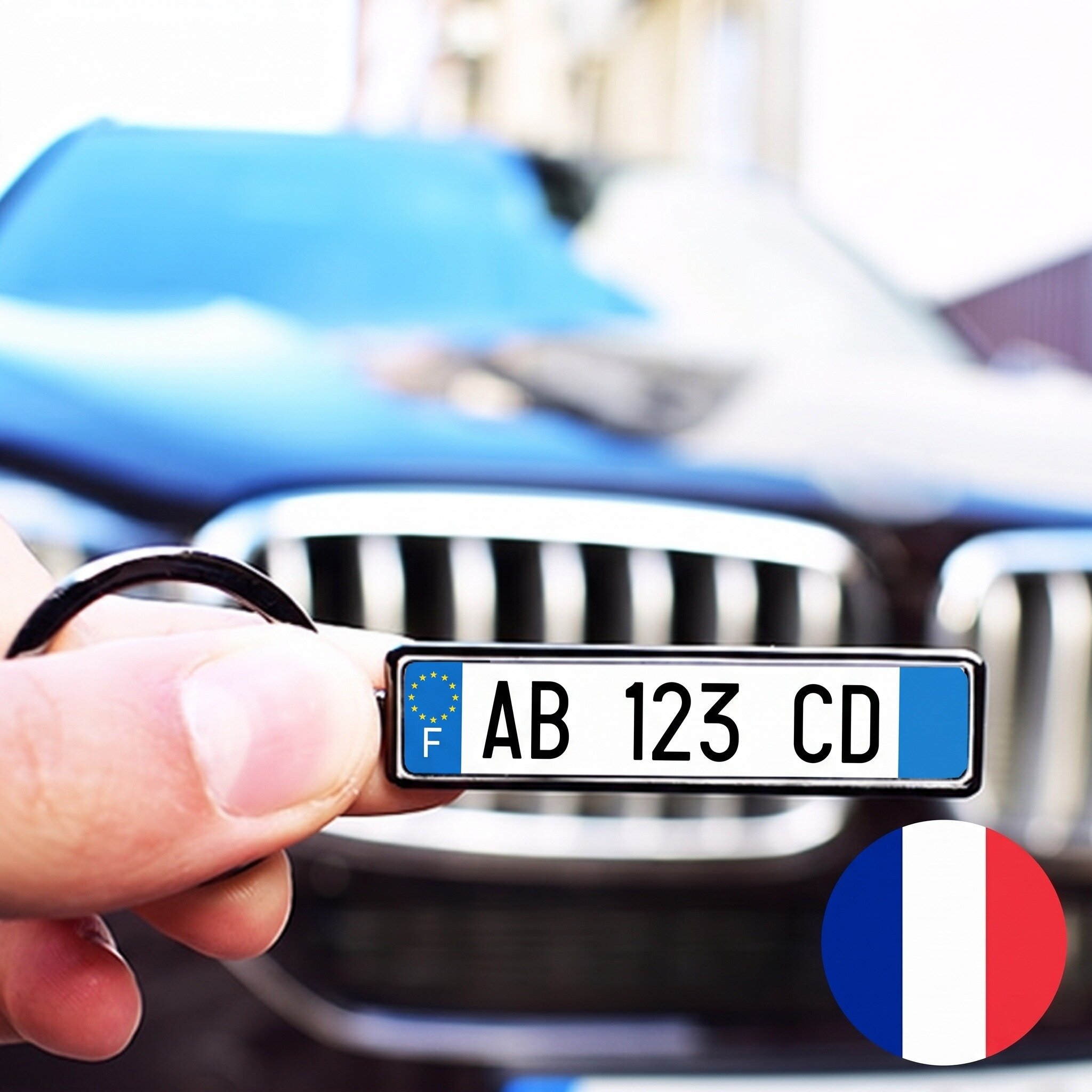 Personalised keyring with French car number plate