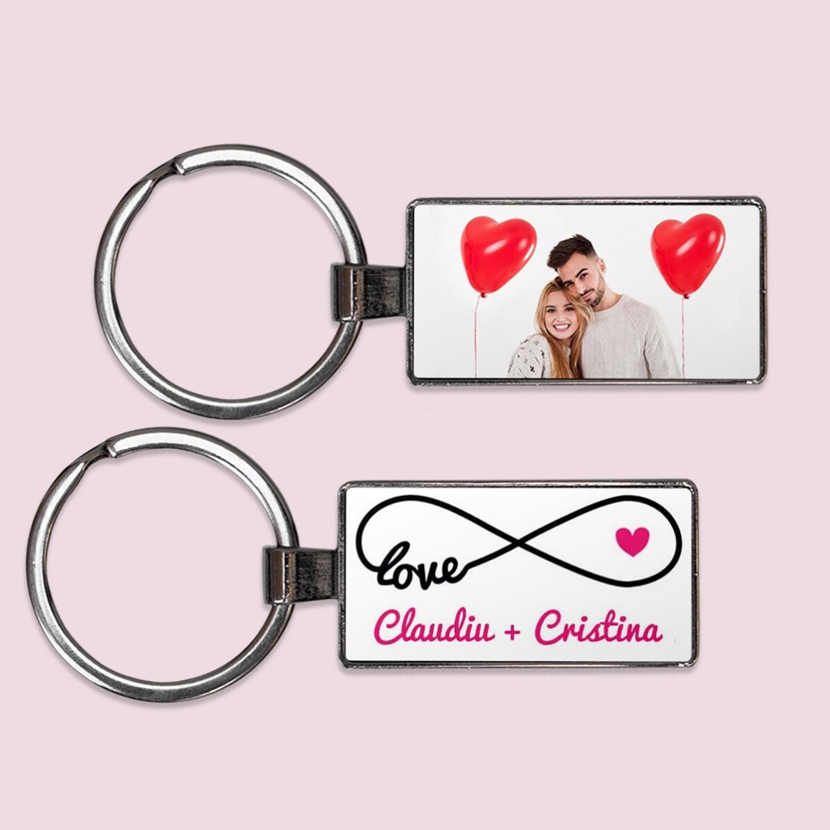 Breloc personalizat cu o poză și text - model infinity love