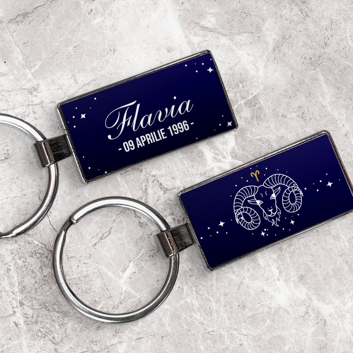 Breloc personalizat cu text și zodie - Berbec