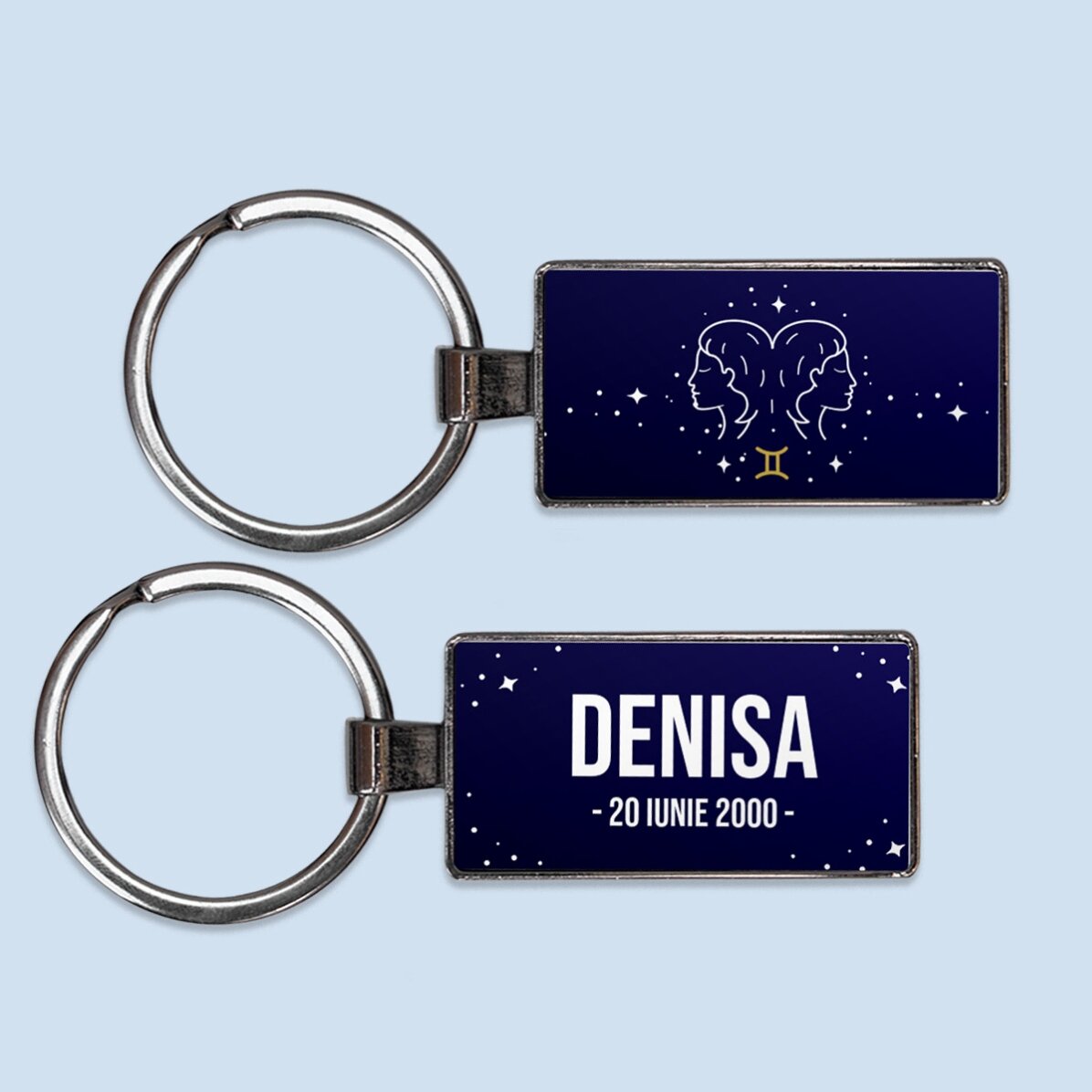 Breloc personalizat cu text și zodie - Gemeni