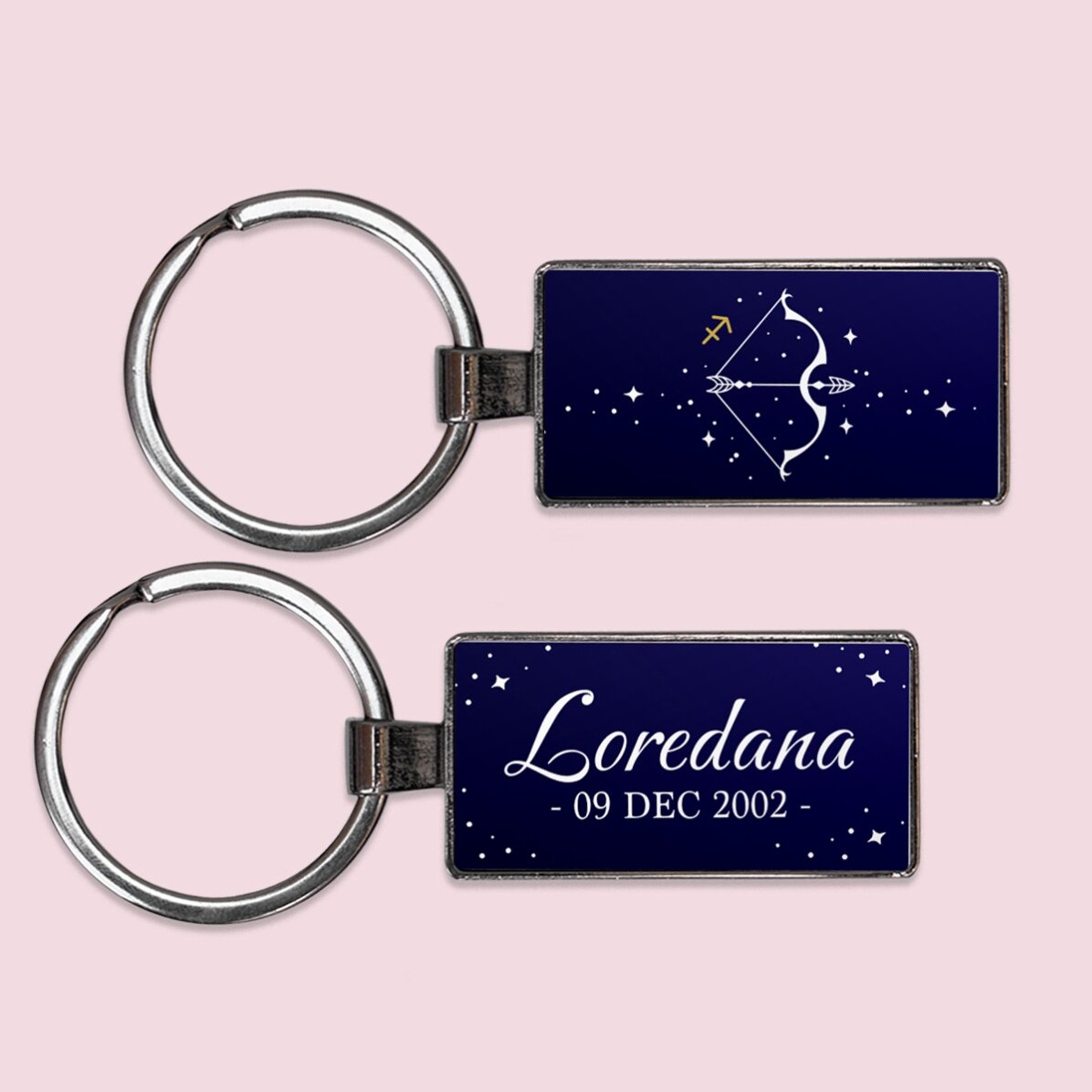 Breloc personalizat cu text și zodie - Săgetător