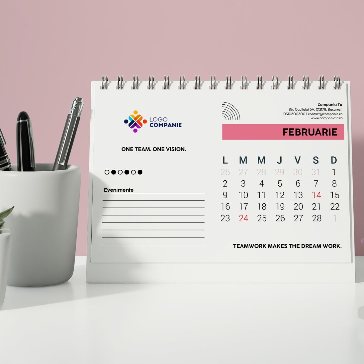 Personalised desk calendar with logo and text