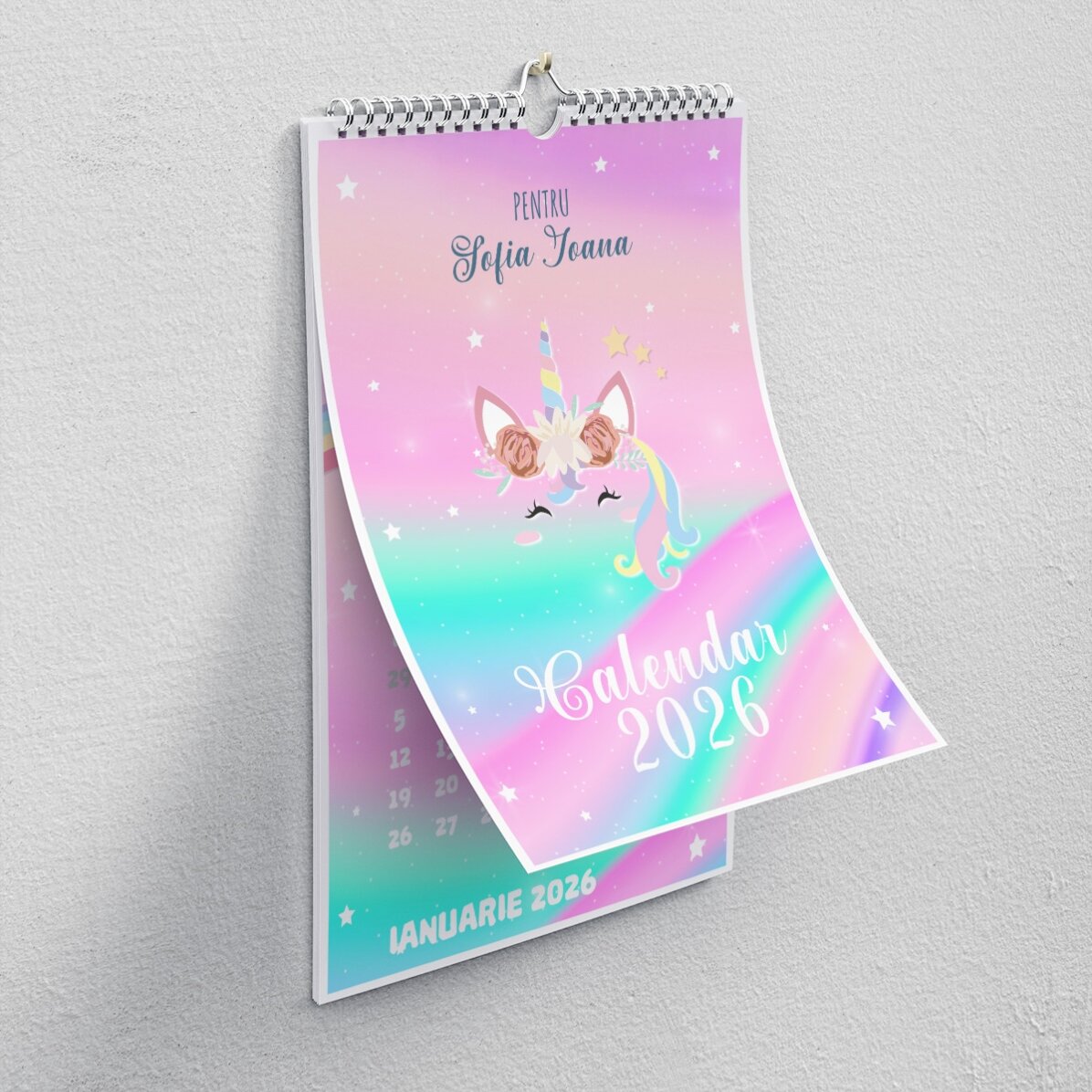 Calendar personalizat pentru copii cu poze și text - Unicorn