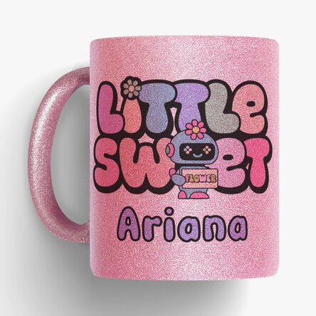 Cană cu glitter personalizată cu nume - Little sweet flower 