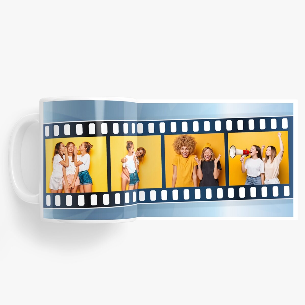Cană personalizată cu 4 poze în rolă de film