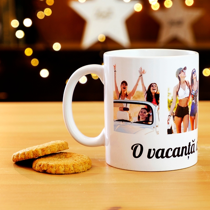 Cană personalizată cu 4 poze și mesaj 