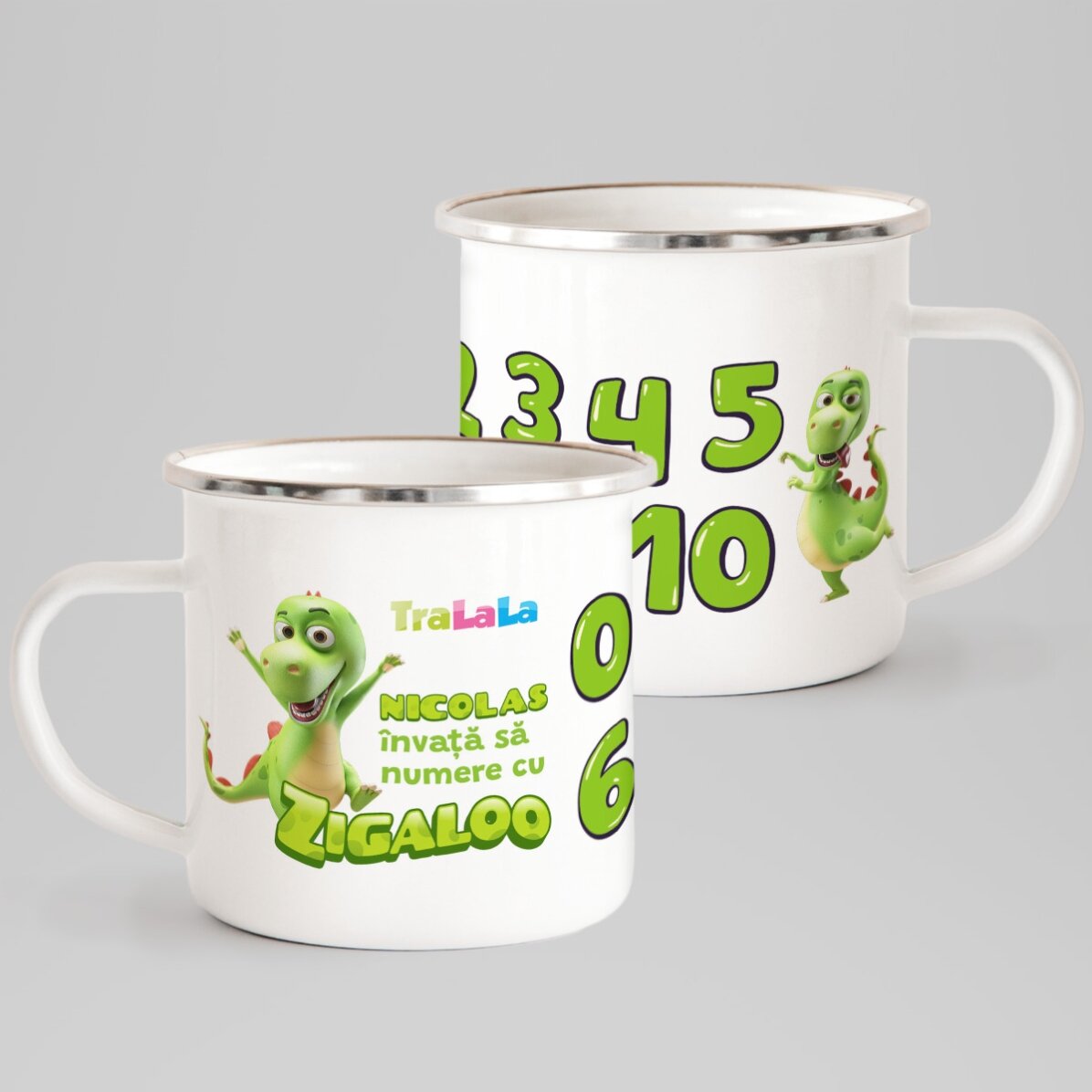 Cană emailată personalizată cu nume - Învățăm să numărăm cu Zigaloo