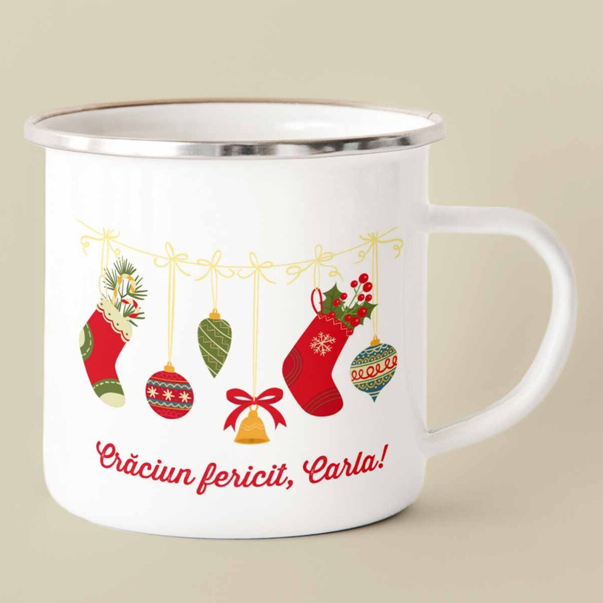 Cană emailată personalizată cu text - Șosete