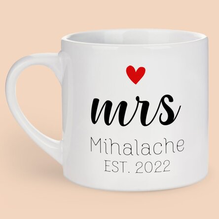 Cană espresso personalizată cu mesaj - Mrs & Mr