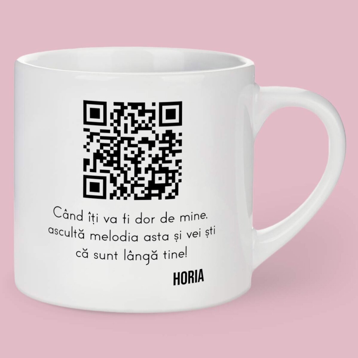 Personalised espresso cup with a photo, message and QR code