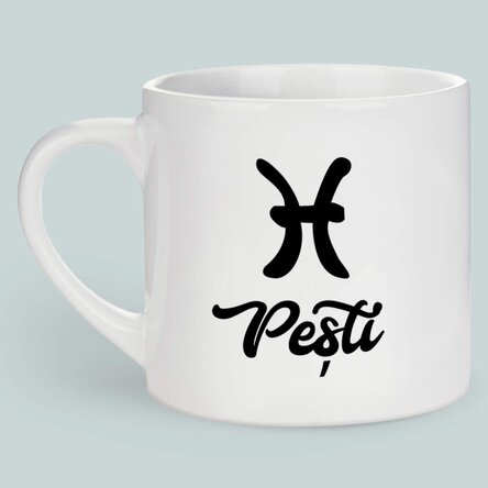 Cană espresso personalizată cu poză și text - Zodia Pești