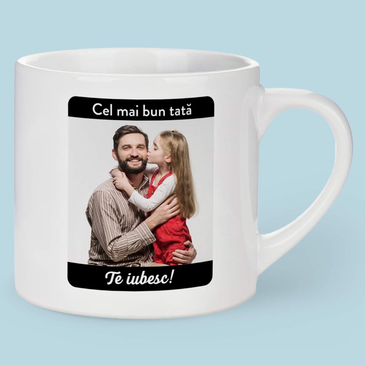 Cană espresso personalizată cu text și poză - Eroul meu