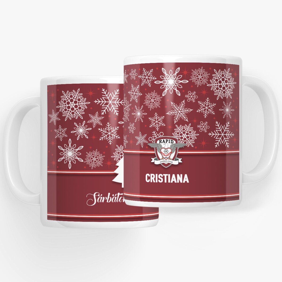 Cană FC Rapid personalizată cu text - Fulgi de zăpadă
