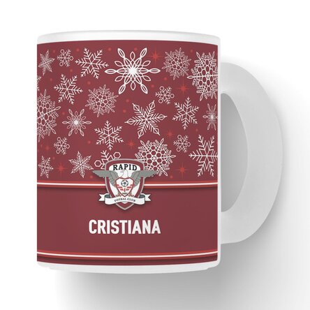 Cană sticlă mată FC Rapid personalizată cu text - Fulgi de zăpadă