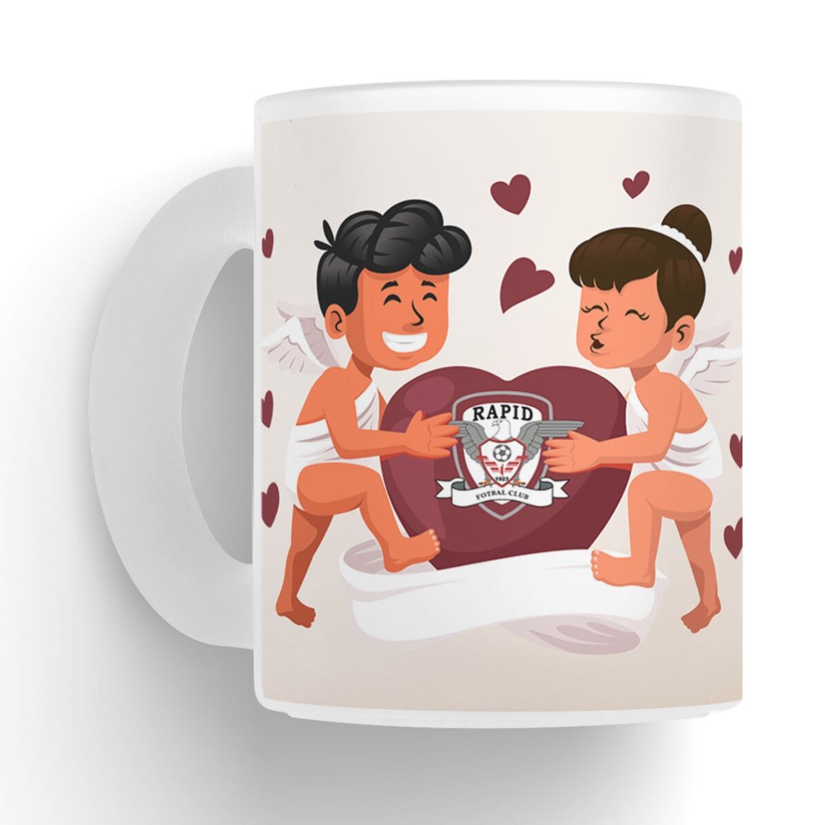 Cană sticlă mată FC Rapid personalizată cu text - Valentine