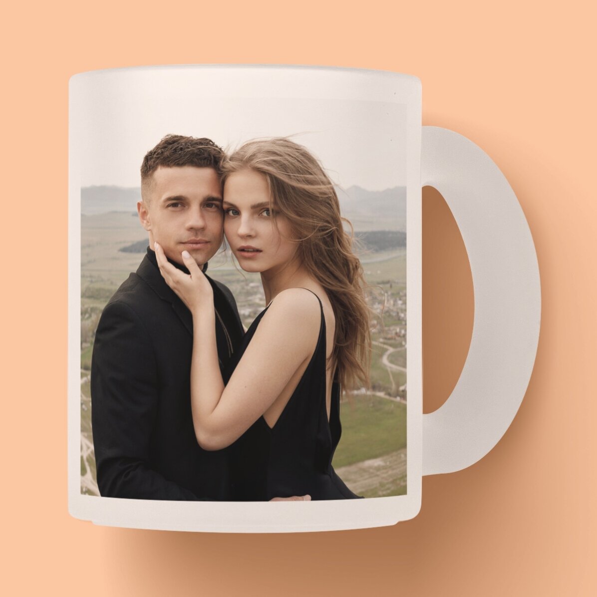 Cană sticlă mată personalizată cu 2 poze 