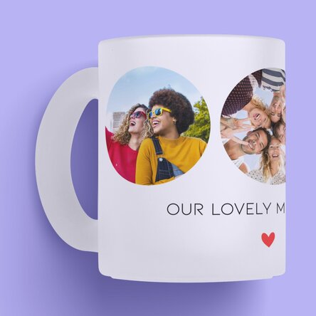 Cană sticlă mată personalizată cu 3 poze și text - Amintiri de neuitat